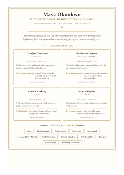Portfolio one-pager (ornate)
