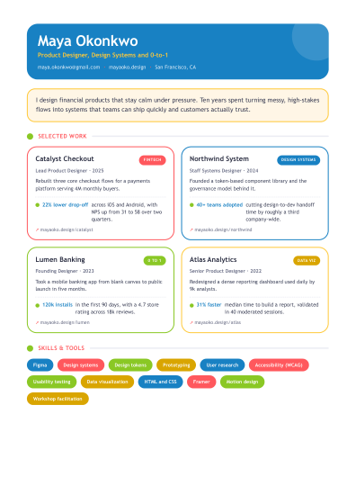 Portfolio one-pager (playful)