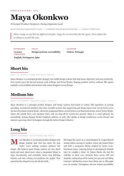 Professional bio (magazine)