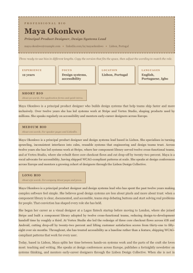 Professional bio (rustic)