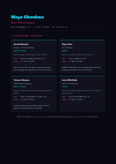 Reference list (neon)