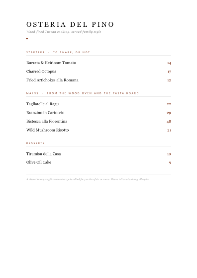 Restaurant menu (minimal)